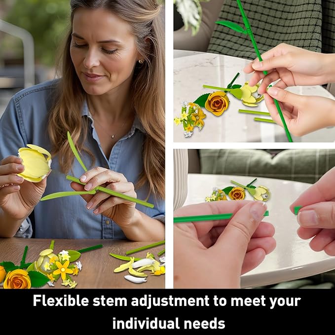 Pink Roses Bouquet Building Set for Adults - Artificial Flowers Botanical Collection for Home Decor & Table Centerpieces - Creative Gift for Women, Plant & Flower Lovers