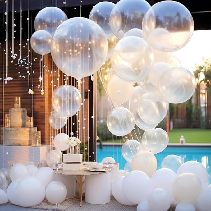RUBFAC 129pcs Clear Balloons Different Sizes 18 12 10 5 Inches for Garland Arch, Transparent Balloon for Birthday Baby Shower Wedding Party Decoration