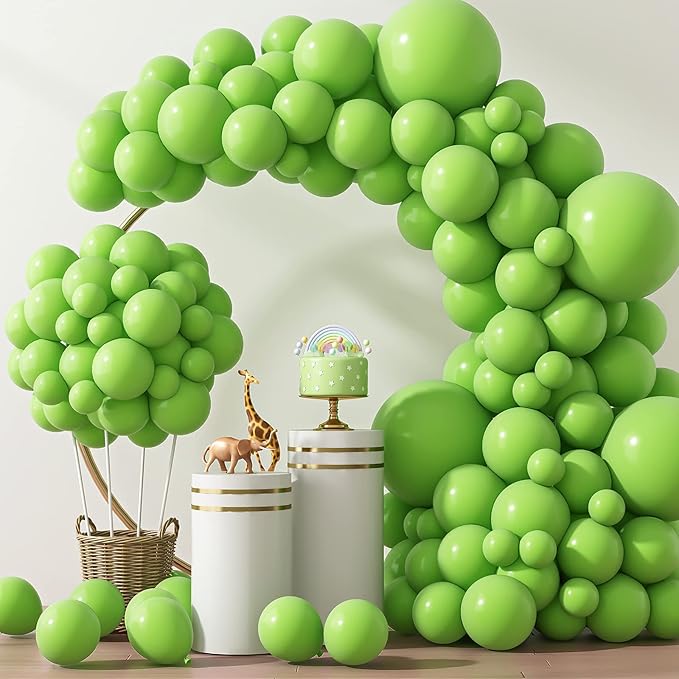 RUBFAC Lime Green Balloons 129pcs Light Fruit Neon Green Latex Balloon 18 12 10 5 Inch Garland Arch Kit for Birthday Party Dinosaur Jungle Baby Shower Decoration
