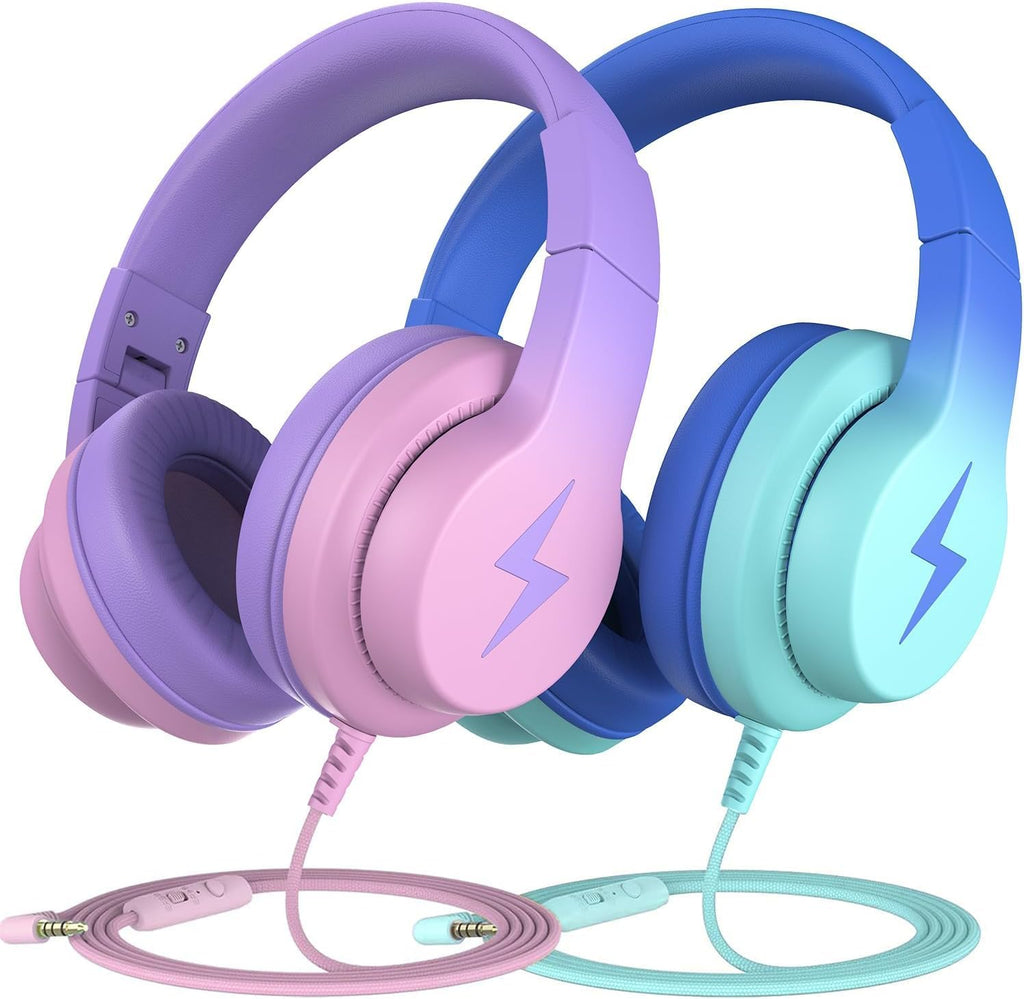 Bila Kids Headphones, Wired Over Ear Headphones with Microphone, Volume Limiter for Girls & Boys, Foldable for Learning & Entertainment