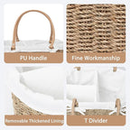 Handwoven Wicker Diaper Caddy Organizer, Multi - functional Baby Diaper Bag for Nursery & Home Storage, Detachable Lining, PU Handles, Baby Registry Must Haves (Seagrass)