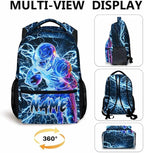 Boys School Backpack, Personalized Football Backpacks for Kids Kindergarten Senior Middle, 17 Inch Lightweight Lightning Bookbag with Custom Name, Cool Back to School Gift