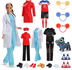 11.5-Inch Themed Doll Clothes & Accessories-Educational Role Play Gift Set for Girls with 1 Doll, 5 Outfits (Doctor, Flight Attendant, Police, Chef, Soccer), 1 Puppy, 5 Shoes, Stands, Headbands