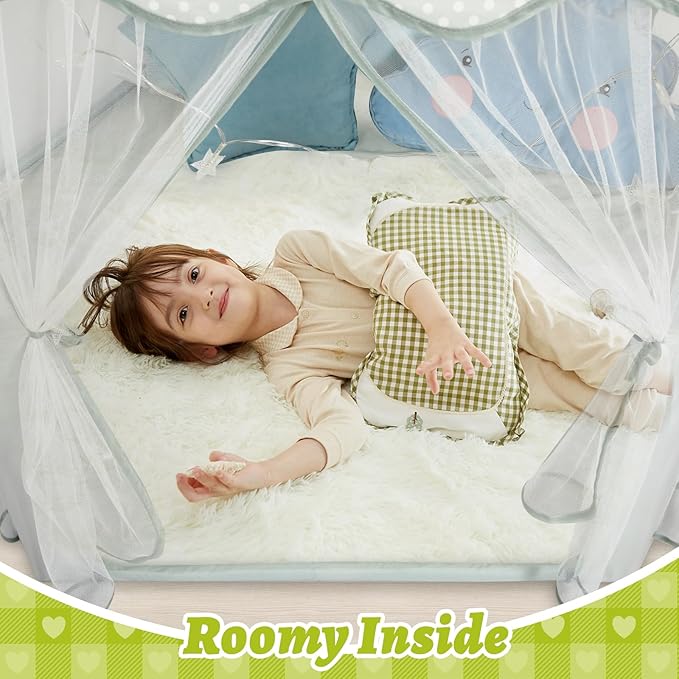 Monobeach Princess Tent Girls Celadon Large Playhouse Kids Castle Play Tent with Star Lights Gift Toy for Children Indoor and Outdoor Games, 55'' x 53'' (DxH)