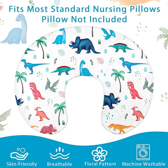 Nursing Pillow Cover, Breastfeeding Pillow Cover Stretchy Removable Feeding Pillowcase for Newborns, Ultra Soft and Comfortable Nursing Pillow Slipcover for Baby Boys Girls, Dinosaur Pattern