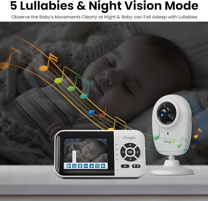 Smart Baby Monitor with 2 Cameras and Audio,App,Long Range,Night Vision,Temperature Sensor,2 Way Talk, Feeding Clock and lullabies,Home Use