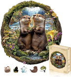 Jigfoxy Wooden Puzzles for Adults, Otter Couple Wood Puzzles Adult, Unique Animal Shape Wooden Jigsaw Puzzles for Adults, Birthday Gifts for Puzzle Lovers Family Friend (L-12.9 * 13.4in-261pcs)