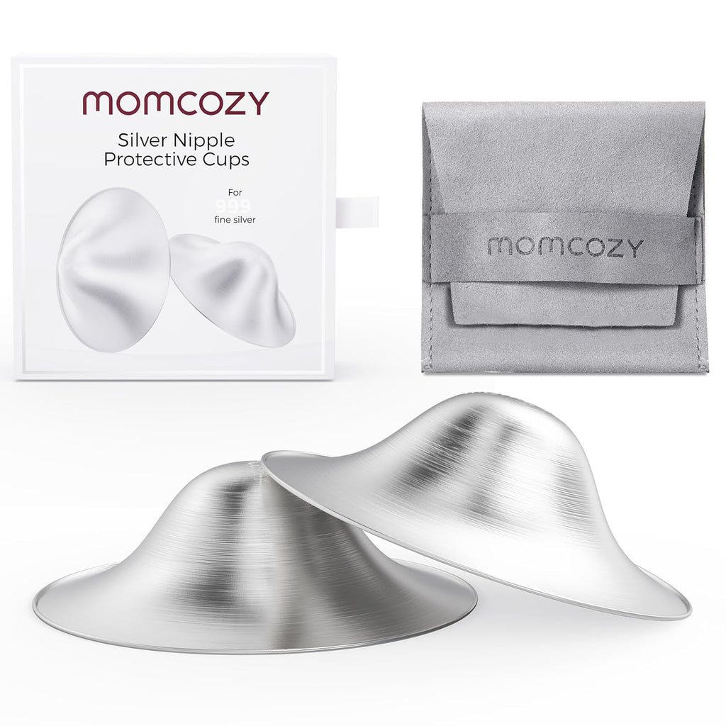 Momcozy 999 Silver Nursing Cups, Hole-Free Design, 999 Silver Nipple Shields, Breastfeeding Essentials, Silver Nipple Shields for Breastfeeding Newborns, Metal Nipple Shields, XL Size