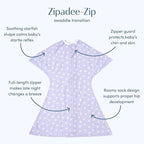 SleepingBaby Zipadee-Zip Transition Swaddle - Cozy Baby Swaddle Blanket with Zipper Convenience - Roomy Wearable Blanket for Easy Diaper Changes - Paperwhite Flowers, Small (4-8 Month)