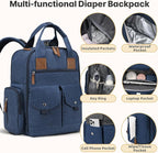 Diaper Bag Backpack - Large Diaper Bag with Portable Changing Pad as Baby Shower Gifts, Lightweight Waterproof Unisex Travel Baby Bag with 4 Insulated Pockets and Stroller Buckles, Dark Blue
