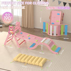 Pikler Triangle Set with Cushion 9 in 1, Climbing Toys for Toddlers 1-3, Montessori Indoor Baby Playground for Safe Motor Skills Development, Large Foldable Wooden Climbing Toys Set for Playroom