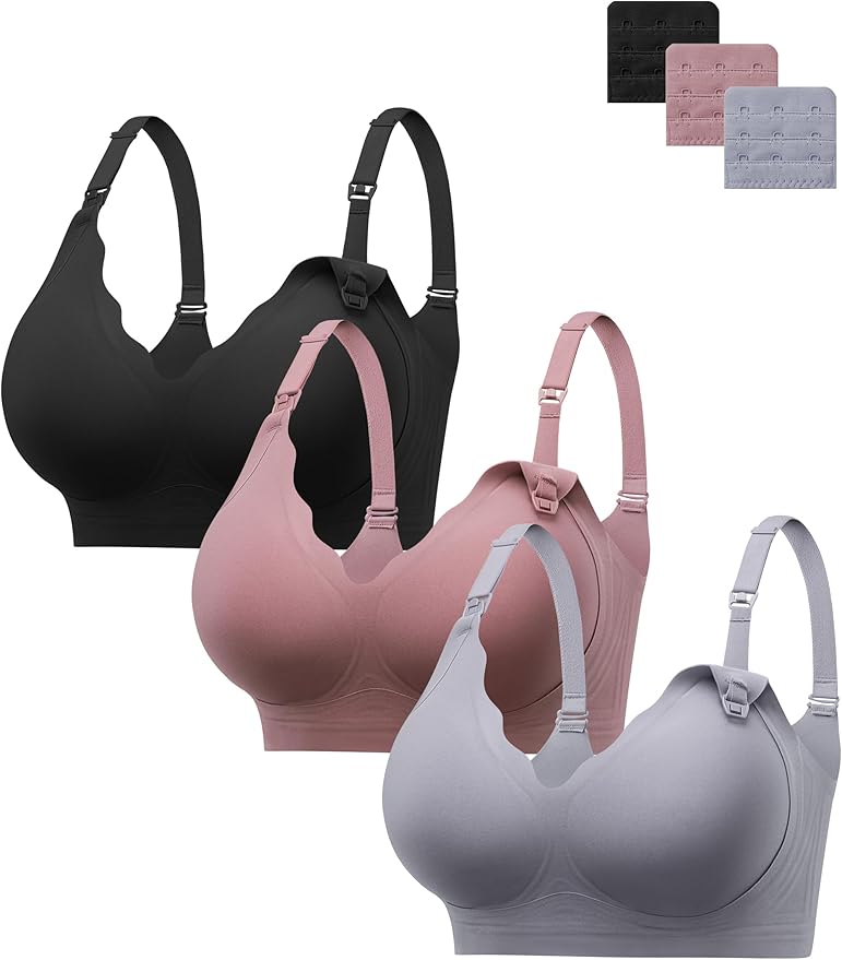 HBselect 3Pack Nursing Bras for Breastfeeding Seamless Scalloped Maternity Bras for Pregnancy Ultra Comfort Sleep Bras