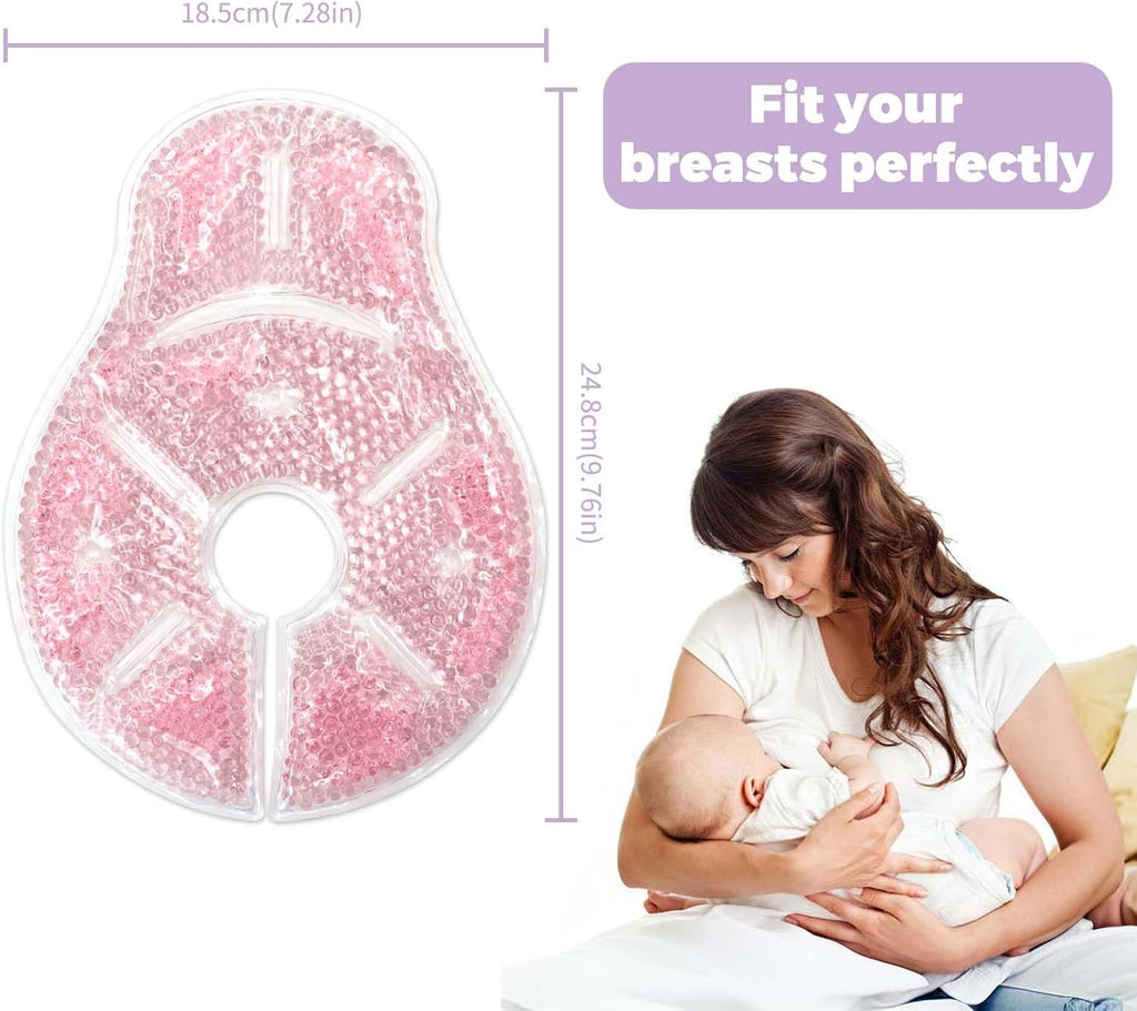 Breast Therapy Ice Packs, Hot and Cold Breast Pads, Breastfeeding Essentials Large Gel Bead Packs for Moms, 2 Pack (Pink, L)