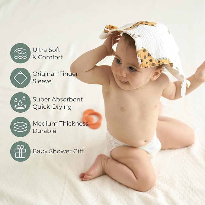 Momcozy Soft & Absorbent Baby Washcloths - 4 Layer Design| Medium Thickness| Premium Cotton for Newborns' Skin-Great for Bathing, Wiping & on-The-go Use, Shower Gift and Essential(5 Pack, 10x10 inch)