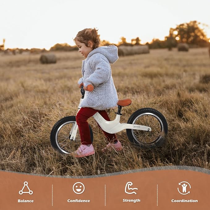 14" Kids Balance Bike for 3,4,5,6 Year Old Boys and Girls, Air Tires with Magnesium Alloy Frame, Lightweight No Pedal Toddler Training Bicycle