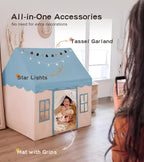 Play Tent with Mat, Star Light Large Kids Playhouse with Windows Easy to Wash, Indoor and Outdoor Play Tents for Kids, Little Dove Toys for Girls, Boys, 47x40x52 (Blue Playhouse, Large Size)