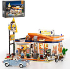 FUNWHOLE City Gas-Station Lighting-Building-Bricks Set - Road Trip Modular Car Service Station Collection LED Light Building Set 1608 Pcs for Adults, Teen and Travelling Enthusiasts