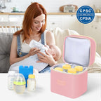 PIIOSER Breast Milk Storage Cooler Bag with Ice Pack, Fits 4 Baby Bottles Up to 5 Ounce, Small Insulated Breastmilk Cooler Travel Bag with Handle Buckle for Nursing & Working Mom Daycare(Pink-XS)