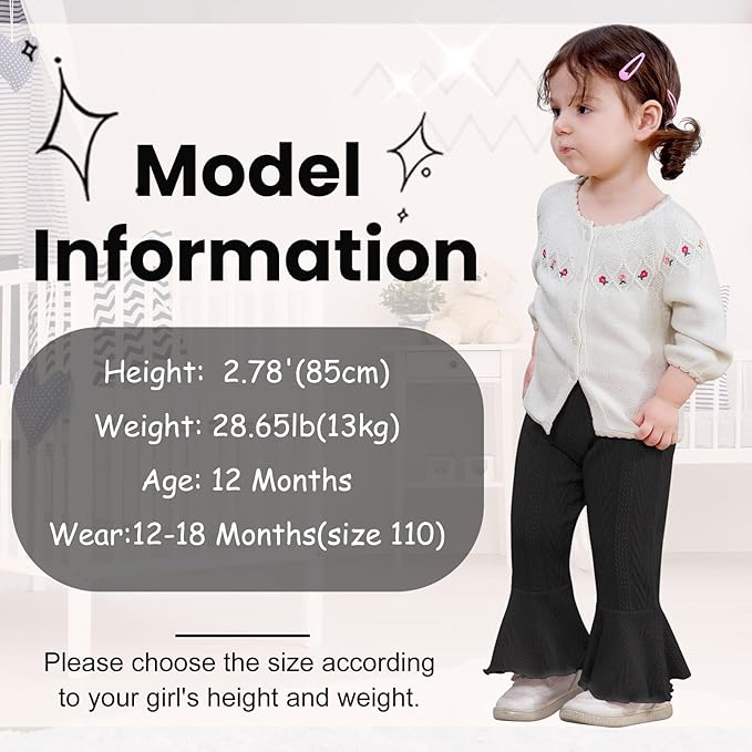 2 Pack Toddler Baby Girl Pants Flare Leggings Ribbed Knit Newborn Bell Bottoms Solid Ruffle Infant Pants for Girls