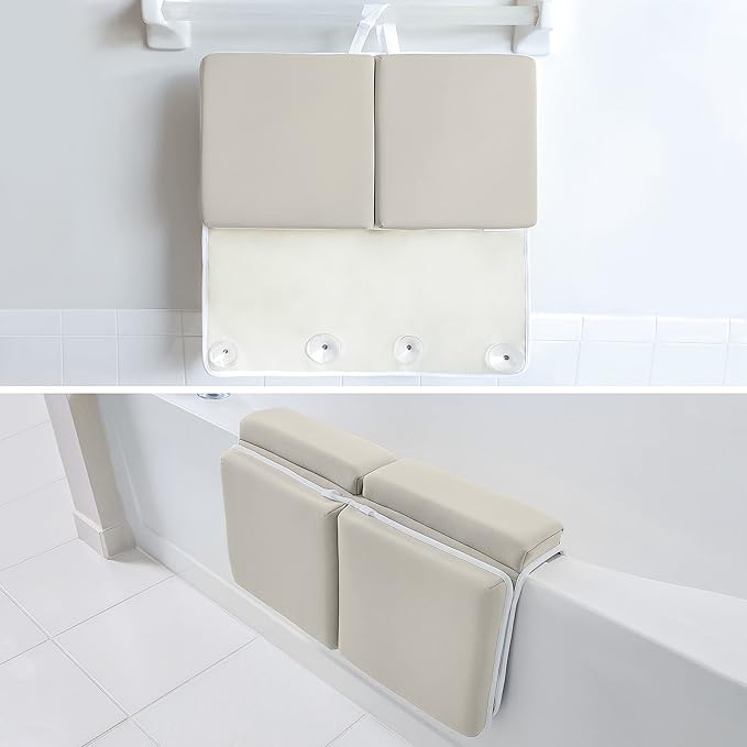 Bath Kneeler with Elbow Rest Pad Set, 1.75 inch Thick Kneeling Pad and Elbow Support for Knee Arm Support, Large Bathtub Kneeling Mat with Toy Organizer for Happy Baby Bathing Time, Beige