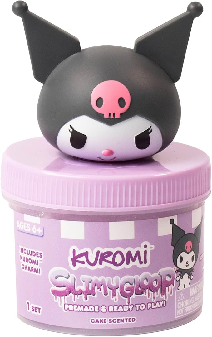 Kuromi SLIMYGLOOP Jar, 8 oz Purple & White Cake-Scented Slime, Includes Beads & Kuromi Charm, Sanrio Stuff, Hello Kitty Merch, Sanrio Slimes