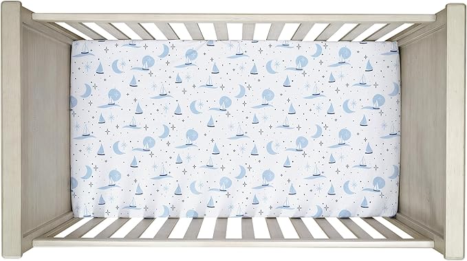 Lambs & Ivy Little Skipper Cotton Nautical Sailboat Fitted Crib/Toddler Sheet