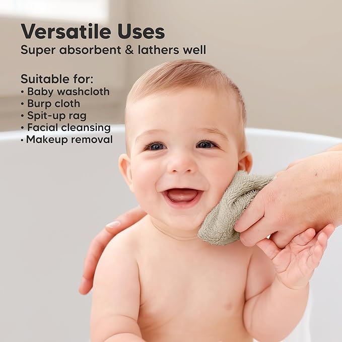 6-Pack Baby Washcloths - Soft Absorbent Viscose from Bamboo Wash Cloths for Babies, Kids, Toddlers, Infant, Newborn Bath Towels, Gentle on Sensitive Skin, 10x10 Reusable Face Towels (Toast)