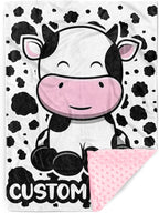 Personalized Baby Blankets for Girls, Custom Name White Cow Pattern Baby Blanket, Soft Minky Dot Blanket for Newborns and Toddlers, Ideal for Baby Showers Christmas Brithday Gifts