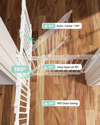 Grownsy Baby Gate for Stairs- No Bottom Bar, Adjustable Width 29.8” to 43.5” for Child and Pet, Dog Gate with Auto-Close & One-Hand Operation, Hardware-mounted Installation for Doorways and Indoor Use