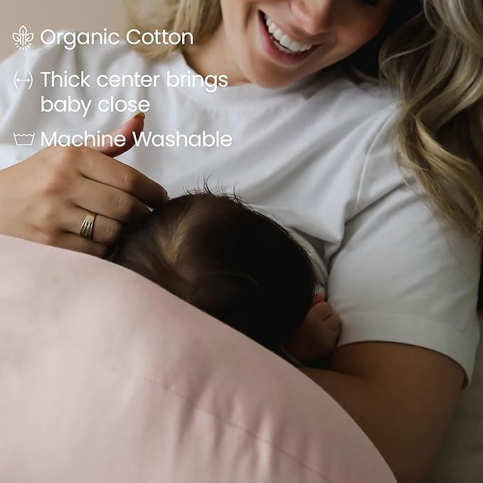 snuggle me Organic Nursing Pillow (New 2025 Design) | Bottle & Breastfeeding Pillow with Organic Cotton Cover & Fiberfill, Machine Washable Feeding Pillow, Newborn Essentials Must Haves (Petal) - v2