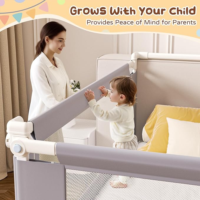 3-Piece Twin Size Bed Rail for Toddlers - Adjustable Baby Bed Rail Guard, Kids Safety Bed Rail for Twin Size Bed (74.8"x74.8"x39"-Purple)