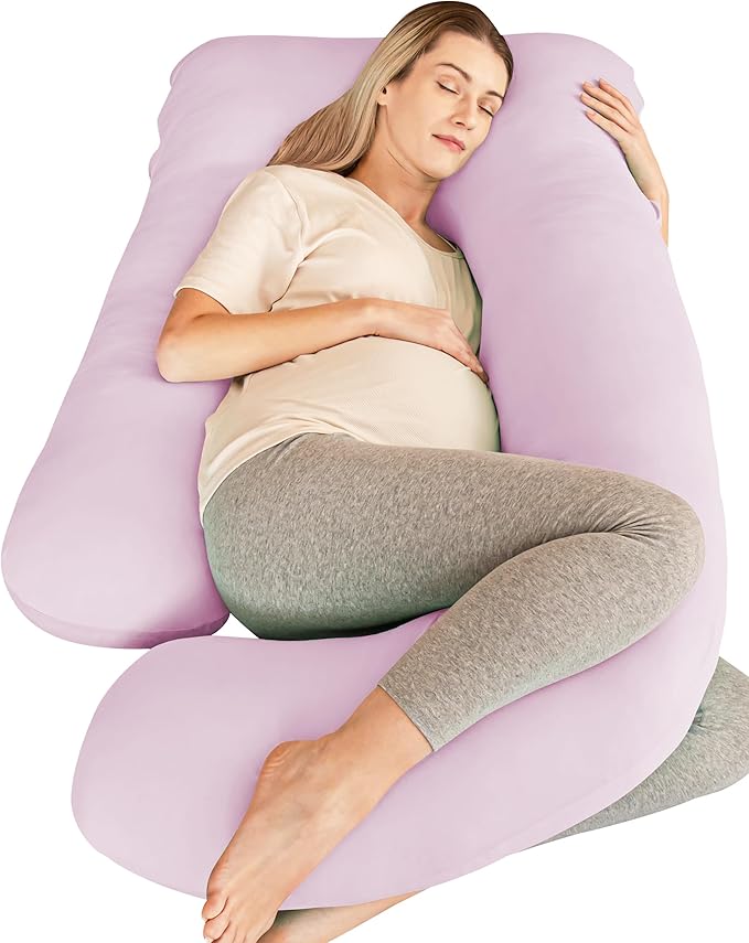Cute Castle Cooling Cover Pregnancy Pillows, Soft U-Shape Maternity Pillow with Removable Cover - Full Body Pillows for Adults Sleeping - Pregnancy Must Haves - Jumbo 57 Inch - Purple