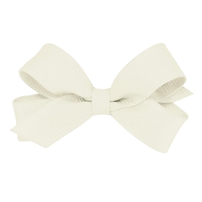 Wee Ones Girls' Classic Grosgrain Hair Bows on a WeeStay No-Slip Hair Clip, Handmade, Tiny Sized Bow, Antique White