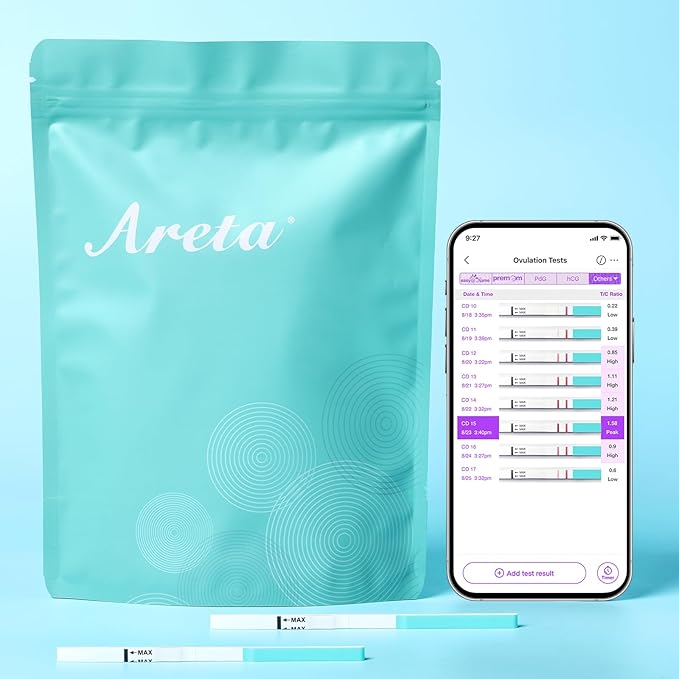 Areta Ovulation & Pregnancy Test Strips: 70 Ovulation Strips & 20 Pregnancy Tests Combo Kit | Accurate at-Home Fertility Tracker | Highly Sensitive Early Pregnancy Detection | 70 LH + 20 HCG