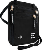 Neck Wallet for Travel & Passport Holder with RFID Blocking - Slim & Easy to Conceal Nylon Travel Pouch for men & women - Holds Phone, Cash, Cards, Keys - Sweat & Water Resistant - Large - Black