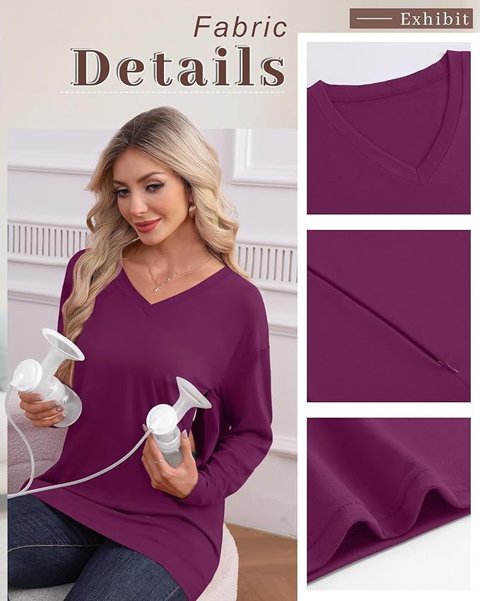3 Pack Women's Oversize Nursing Shirts for Breastfeeding with Hidden Zippers Loose Fit Long Sleeve Maternity Tops