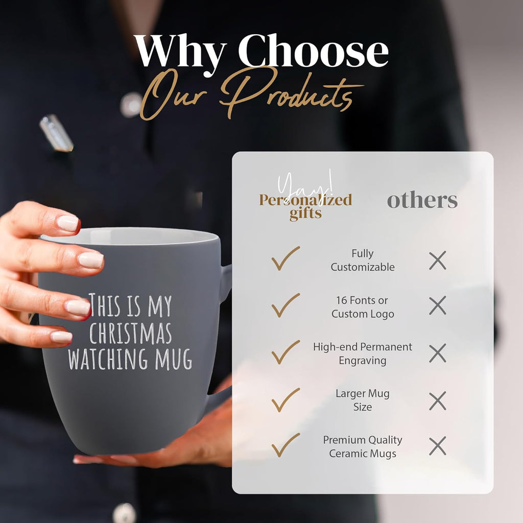 Personalized Coffee Mug Engraved with your Custom Text - Customized Coffee Mugs, Hot Chocolate Mug, Tea Cup, Birthday Gifts, Retirement Gift (Engraved Custom Text, Matte Grey)