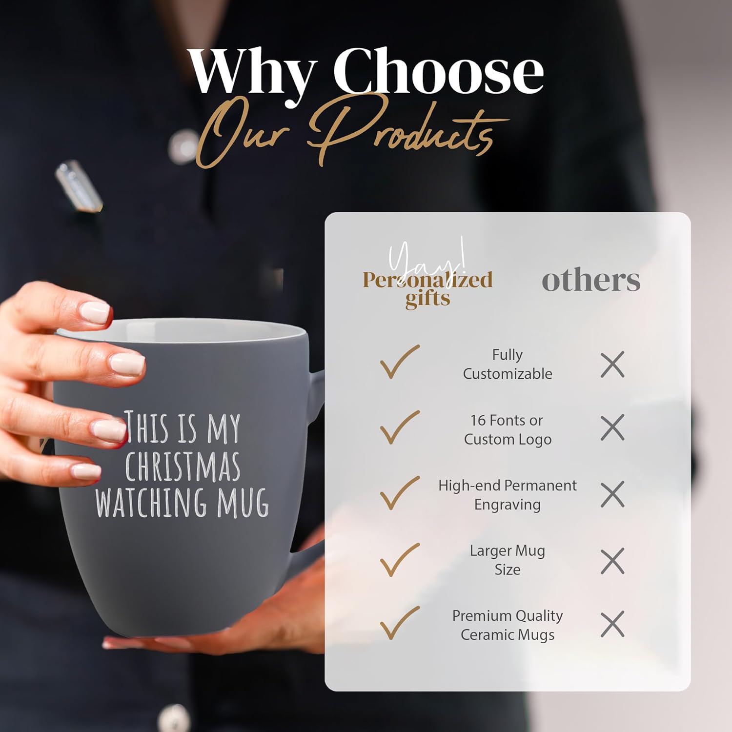 Personalized Coffee Mug Engraved with your Custom Text - Customized Coffee Mugs, Hot Chocolate Mug, Tea Cup, Birthday Gifts, Retirement Gift (Engraved Custom Text, Matte Grey)