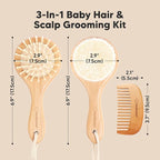 Baby Hair Brush and Comb Set for Newborn - Wooden Baby Hair Brush Set with Soft Goat Bristle, Baby Brush Set for Newborns, Baby Brush and Comb Set Girl, Boy, Toddler Cradle Cap Brush (Round, Walnut)