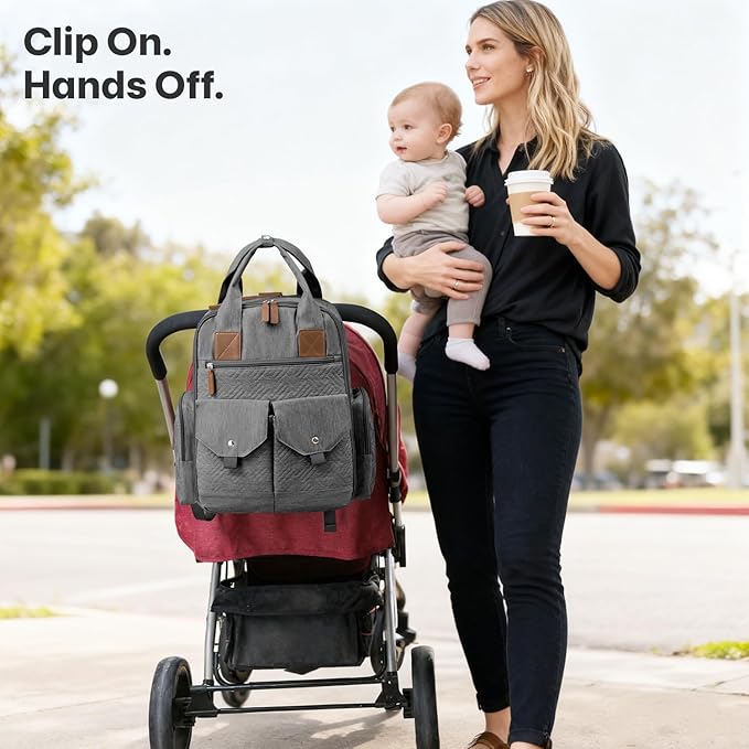 Diaper Bag Backpack - Large Diaper Bag with Portable Changing Pad as Baby Shower Gifts, Lightweight Waterproof Unisex Travel Baby Bag with 4 Insulated Pockets and Stroller Buckles, Dark Grey