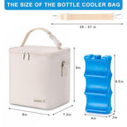 Breastmilk Cooler Bag with Ice Pack Fits 6 Baby Bottles Up to 9 Ounce, Baby Bottle Bag with Shoulder Strap for Nursing Mom Daycare, Cream