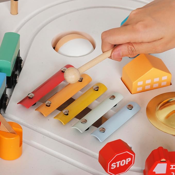 Baby Activity Cubes for Kids,Toddler Activity Cubes&Activity Center Table with Wooden Bead Mazes，Mini Toy Car,Gears&Blocks|Wooden Desk Play Table as Montessori Toy for 1 Year Old Boy Girl