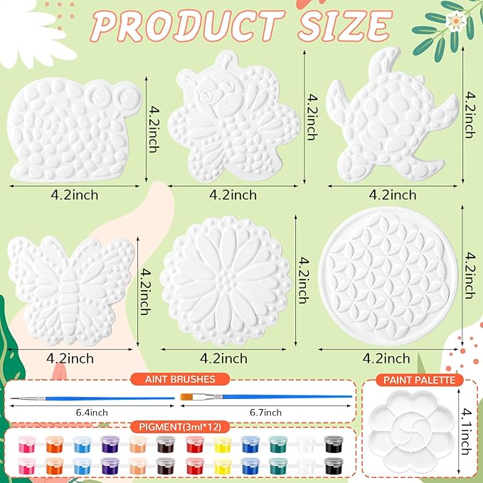 6 Pack Paint Your Own Plaster Stones - Kids Summer Arts and Crafts Garden Handprint Stepping Stone Painting Kit DIY Ceramic Craft Pottery Outdoor Painting Gifts for Kids Ages 4-12
