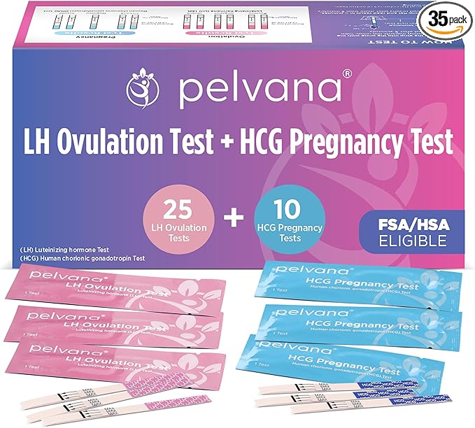 Pelvana Pregnancy and Ovulation Test Strips Combo Kit - 25 LH Fertility Test Strips + 10 Pregnancy HCG Checker Kits - Identify Your Peak Fertility Days - Easy at Home Ovulation Tests (35 Piece Kit)