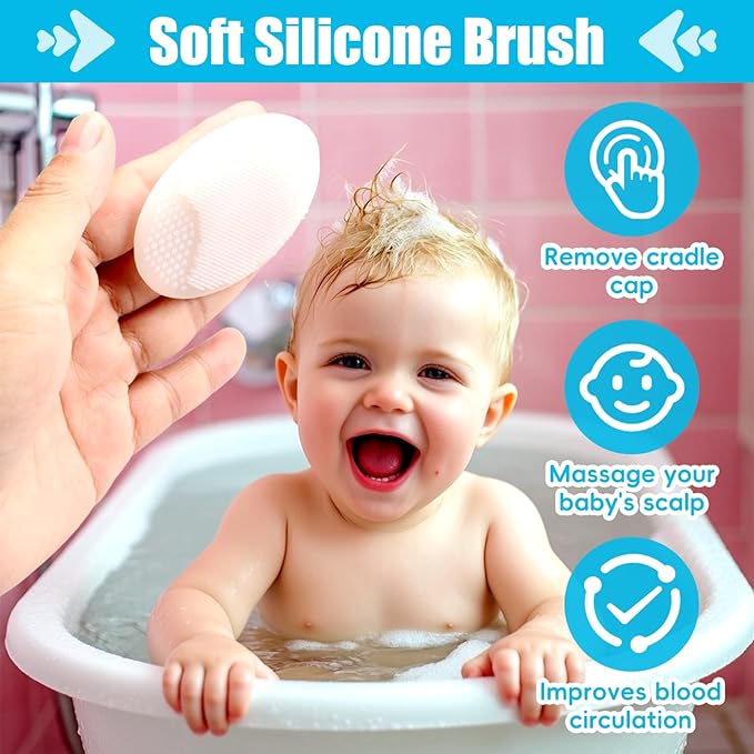 Baby Hair Brush and Comb Set, 4Pcs Baby Soft Bristles Brush Cradle Cap Brush Hair Comb for Newborns Toddlers Boys Girls (Grey)