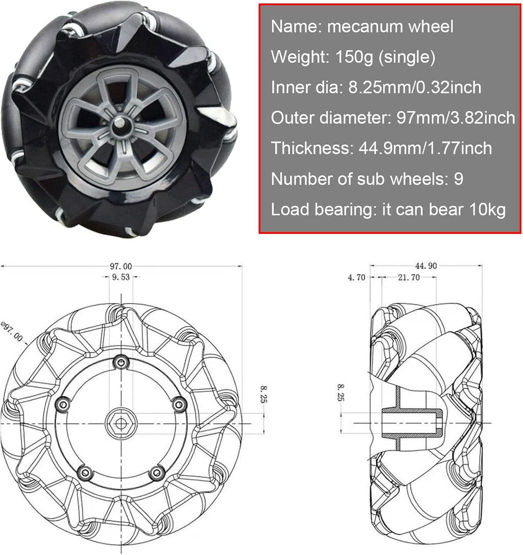 Professional Smart 4WD Metal Robot Car Chassis Kit with 97mm Mecanum Wheels, DIY RC Robotic Moving Platform,for AGV, School Eduactional Science Kits, Remote Control Robotic STEAM Model Experiment
