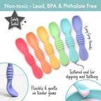 PrimaStella Silicone Chew Spoon Set for Babies and Toddlers | Safety Tested | BPA Free | Microwave, Dishwasher and Freezer Safe (Summer Rainbow Chew Spoon)