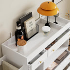 WOODTIME 43.3" W Nursery Dresser with Diaper Changing Tray, 2 Hidden Organizers & Towel Racks, Baby Kids Dresser Changing Table with 4 Drawers & 2 Shelves for Bedroom, White