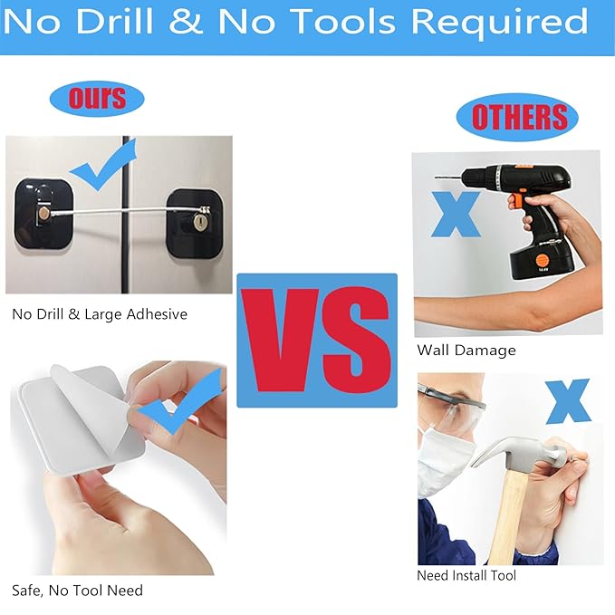 YEYA Upgraded Refrigerator Locks for Adults, Drawer Lock with Key, Cabinet Lock for Baby Proofing 2 Pack Black