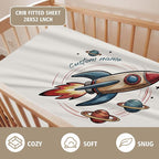 Personalized Baby Crib Bedding Set – Astronaut Rocket Theme Nursery Bedding Sets 3 Piece with Custom Name Blanket, Fitted Crib Sheet & Changing Pad Cover – Ideal Newborn Gift for Boys